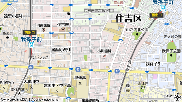 〒558-0023 大阪府大阪市住吉区山之内の地図