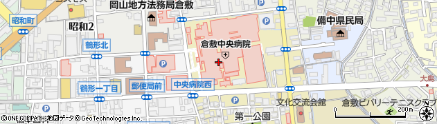 倉敷中央病院温室食堂周辺の地図