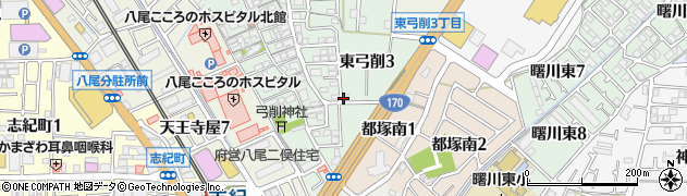 八尾市東弓削3 akippa駐車場周辺の地図