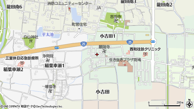 〒636-0142 奈良県生駒郡斑鳩町小吉田の地図