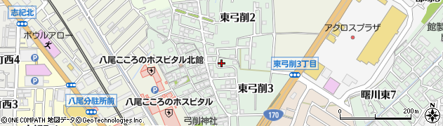 大阪府八尾市東弓削周辺の地図