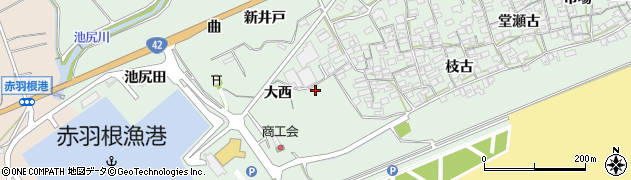 愛知県田原市赤羽根町大西周辺の地図