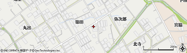 愛知県田原市若見町築田周辺の地図