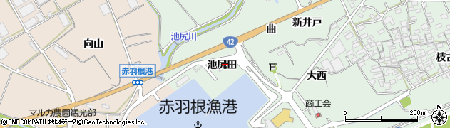 愛知県田原市赤羽根町池尻田周辺の地図