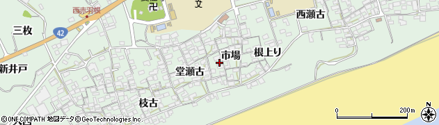 愛知県田原市赤羽根町市場周辺の地図