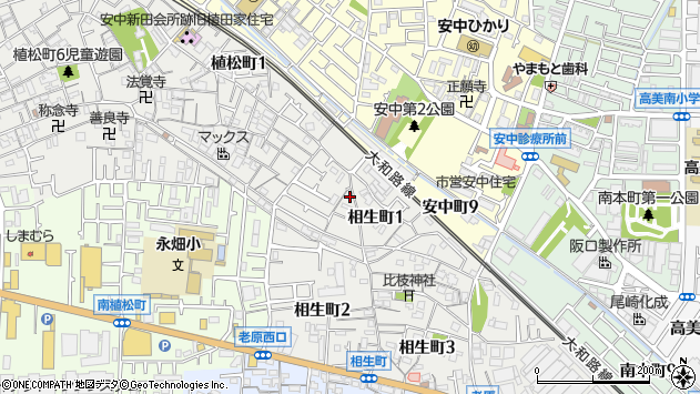 〒581-0082 大阪府八尾市相生町の地図