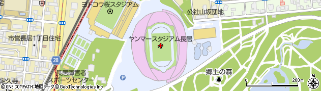 ヤンマースタジアム長居（長居陸上競技場）周辺の地図