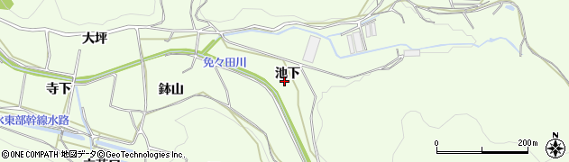 愛知県田原市山田町池下周辺の地図