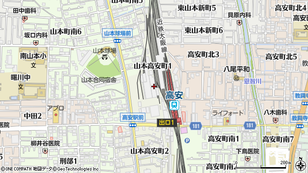 〒581-0021 大阪府八尾市山本高安町の地図