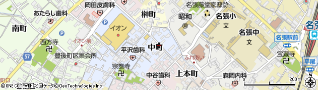 三重県名張市中町周辺の地図
