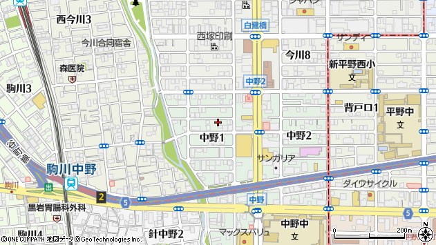 〒546-0012 大阪府大阪市東住吉区中野の地図