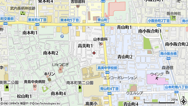 〒581-0017 大阪府八尾市高美町の地図