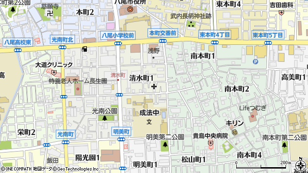 〒581-0006 大阪府八尾市清水町の地図