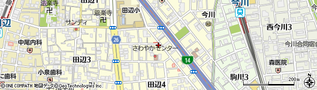 フジモトでんき田辺店周辺の地図