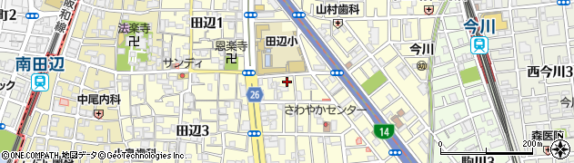 大阪府大阪市東住吉区田辺周辺の地図