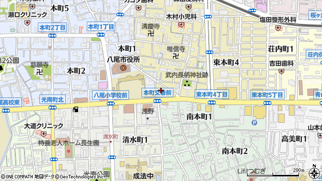 〒581-0004 大阪府八尾市東本町の地図