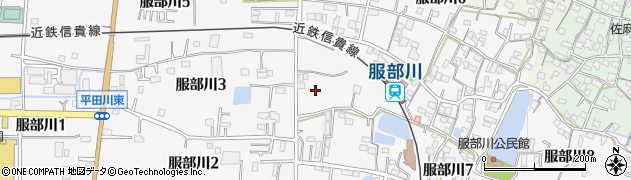 大阪府八尾市服部川周辺の地図