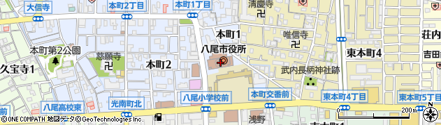 八尾市役所　教育委員会指導課周辺の地図