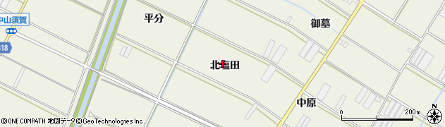 愛知県田原市中山町（北塩田）周辺の地図