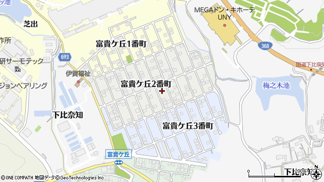 〒518-0415 三重県名張市富貴ケ丘２番町の地図