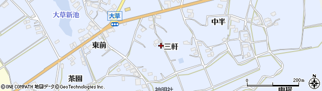 愛知県田原市大草町（三軒）周辺の地図