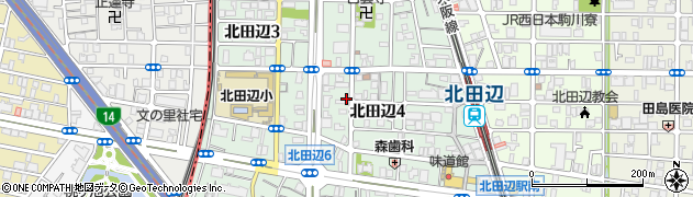 大阪府大阪市東住吉区北田辺周辺の地図