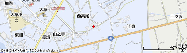 愛知県田原市大草町（西高尾）周辺の地図