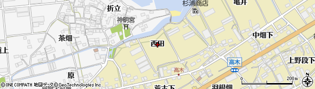 愛知県田原市高木町（西田）周辺の地図