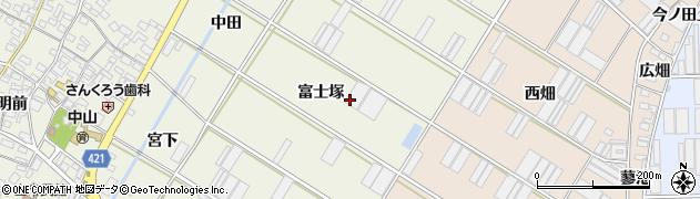 愛知県田原市中山町富士塚周辺の地図