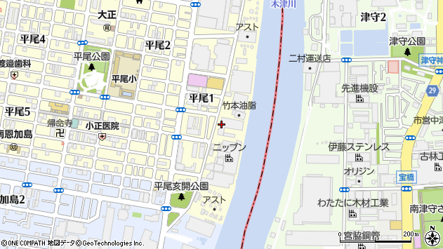 〒551-0012 大阪府大阪市大正区平尾の地図