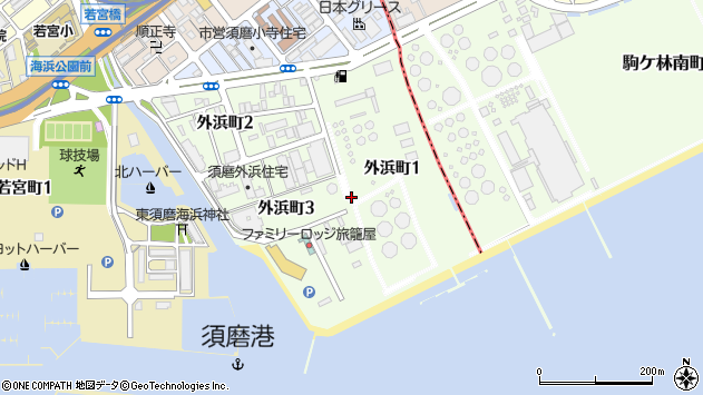 〒654-0043 兵庫県神戸市須磨区外浜町の地図