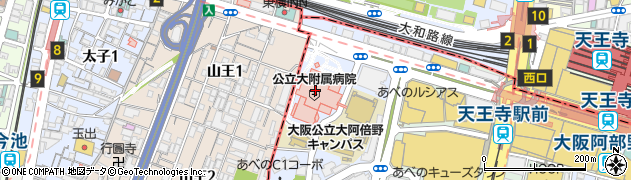 大阪公立大学医学部附属病院周辺の地図