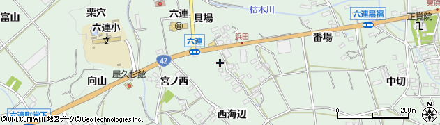 愛知県田原市六連町（貝場）周辺の地図