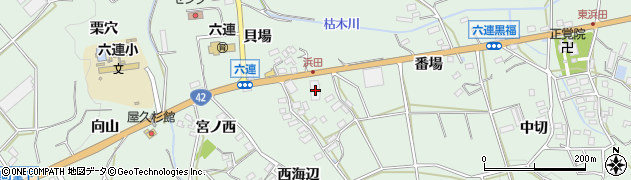 愛知県田原市六連町貝場86周辺の地図