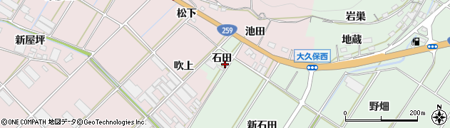 愛知県田原市大久保町（石田）周辺の地図