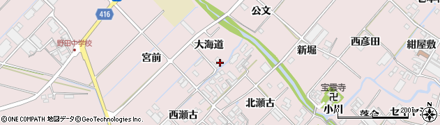 愛知県田原市野田町大海道15周辺の地図