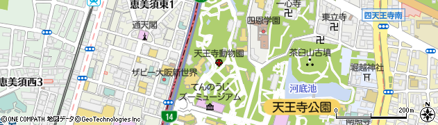 大阪市天王寺動物園周辺の地図