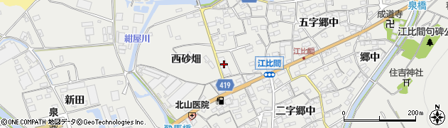 愛知県田原市江比間町西砂畑周辺の地図