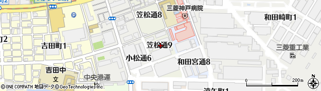 兵庫県神戸市兵庫区笠松通9丁目周辺の地図