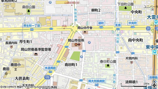 〒700-0000 岡山県岡山市東区（以下に掲載がない場合）の地図