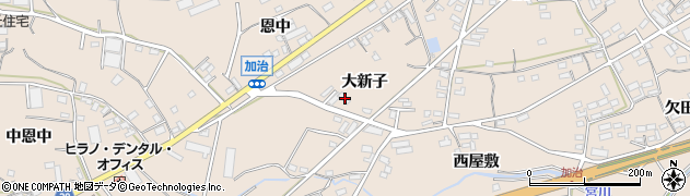 愛知県田原市加治町大新子42周辺の地図