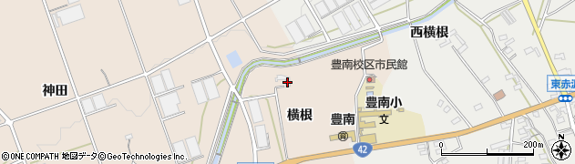 愛知県豊橋市西赤沢町（横根）周辺の地図