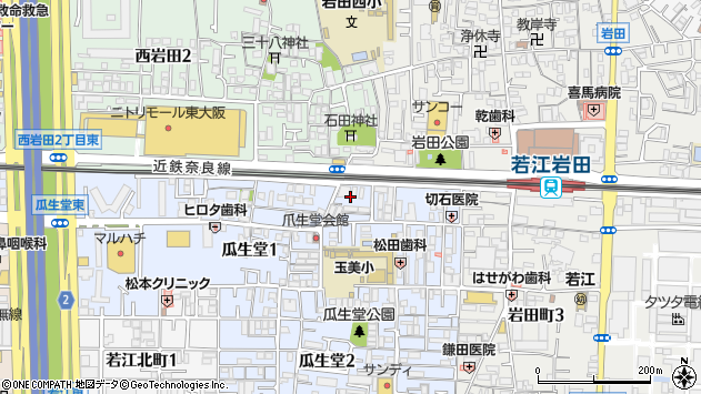 〒578-0946 大阪府東大阪市瓜生堂の地図