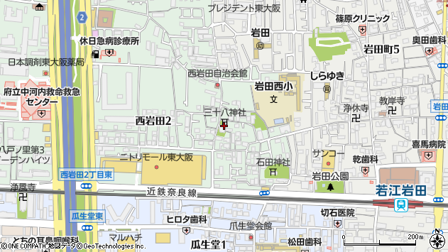 〒578-0947 大阪府東大阪市西岩田の地図