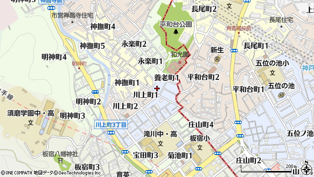 〒654-0006 兵庫県神戸市須磨区養老町の地図