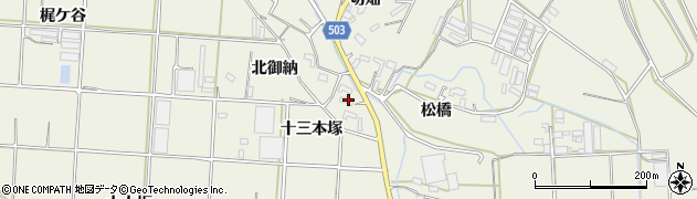 愛知県豊橋市杉山町（十三本塚）周辺の地図