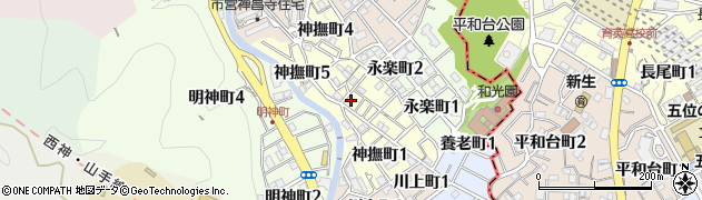 兵庫県神戸市須磨区神撫町周辺の地図