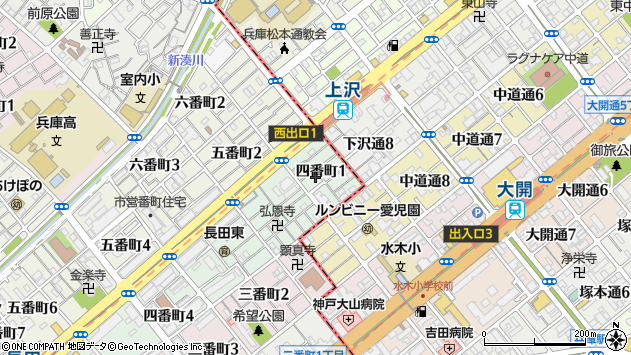 〒653-0004 兵庫県神戸市長田区四番町の地図