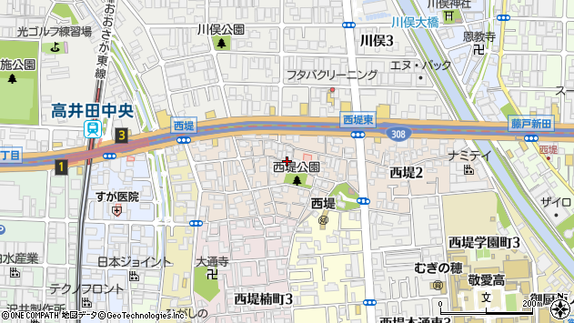 〒577-0042 大阪府東大阪市西堤の地図