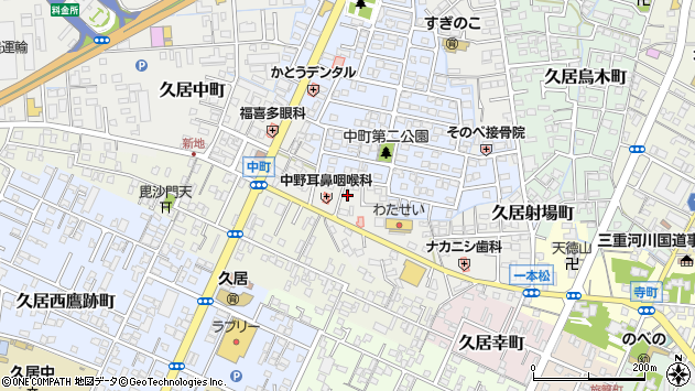 〒514-1107 三重県津市久居中町の地図